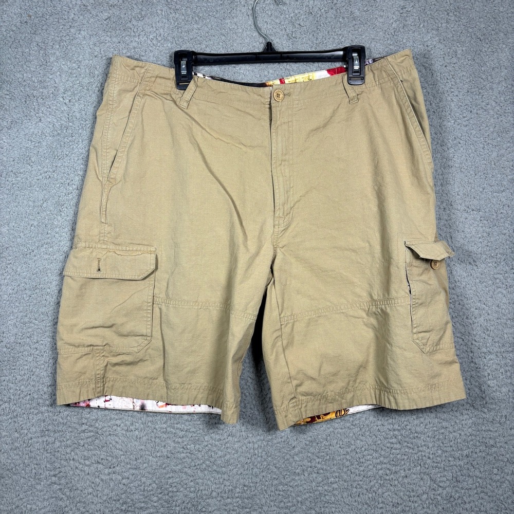 Robert Graham Mens Tan Khaki Cotton Ripstop Cargo Shorts Size 38 Graphic Lining